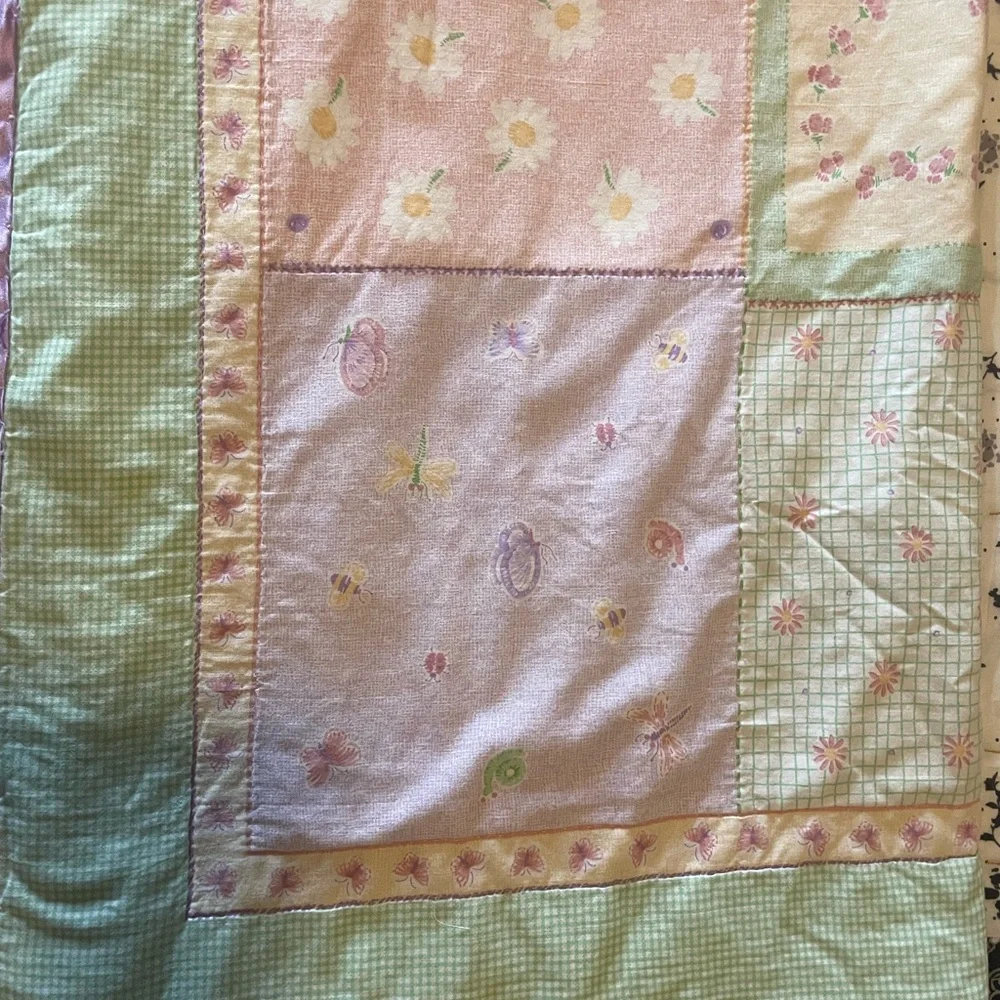 Floral Patchwork Quilt with Satin Trim Baby Blanket